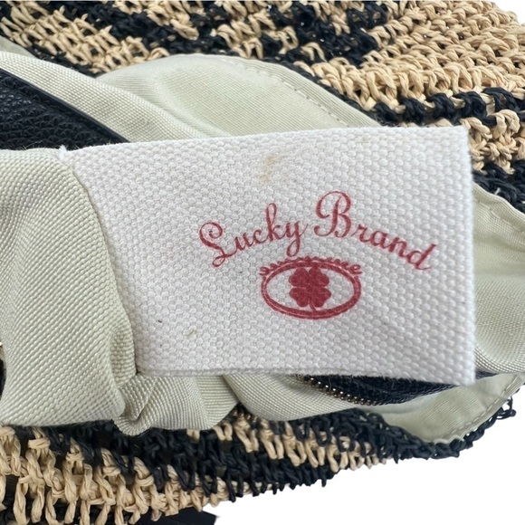Lucky Brand Black Tan Geometric Woven Paper Bucket Bag Purse - Picture 2 of 8